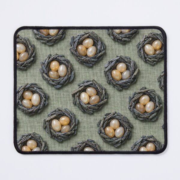 Item preview, Pearl Bird Nests on Sage Green Linen – Elegant Cottagecore Nature Pattern designed and sold by Kaleidoscope Print.