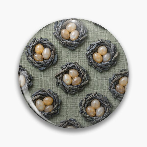 Item preview, Pearl Bird Nests on Sage Green Linen – Elegant Cottagecore Nature Pattern designed and sold by Kaleidoscope Print.