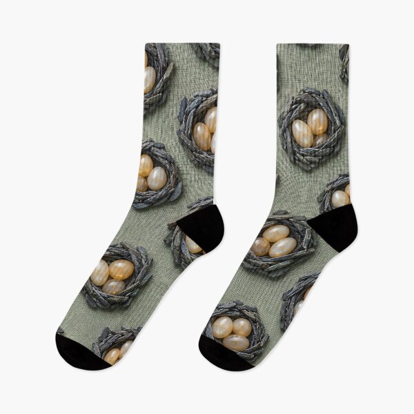 Item preview, Pearl Bird Nests on Sage Green Linen – Elegant Cottagecore Nature Pattern designed and sold by Kaleidoscope Print.
