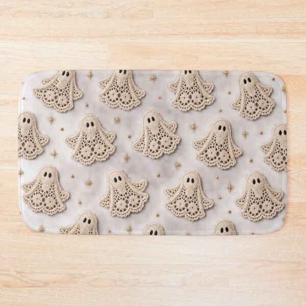 Item preview, Cute Crochet Ghosts on Dusty Mauve – Coquette Halloween Pattern designed and sold by Kaleidoscope Print.