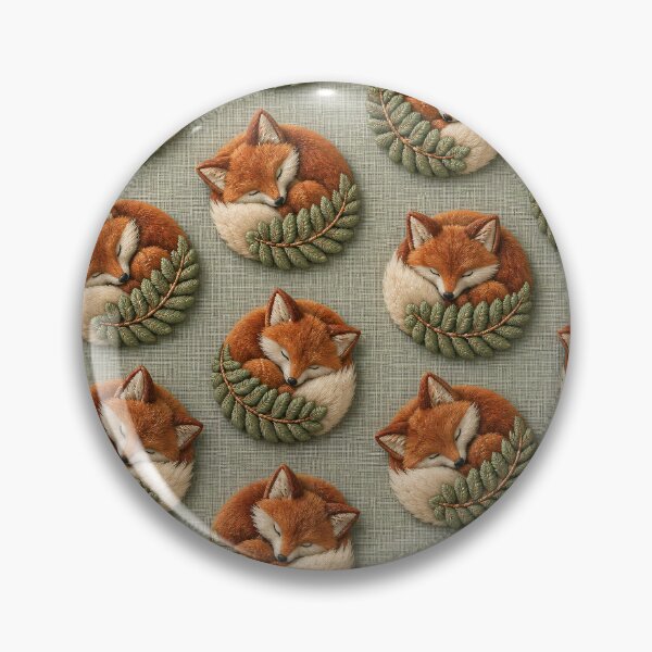 Item preview, Sleeping Foxes on Sage Green Linen – Cute Embroidered Woodland Pattern designed and sold by Kaleidoscope Print.