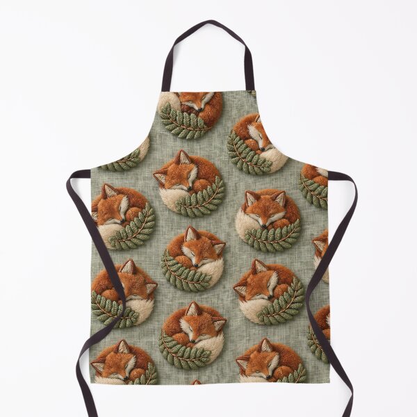 Item preview, Sleeping Foxes on Sage Green Linen – Cute Embroidered Woodland Pattern designed and sold by Kaleidoscope Print.