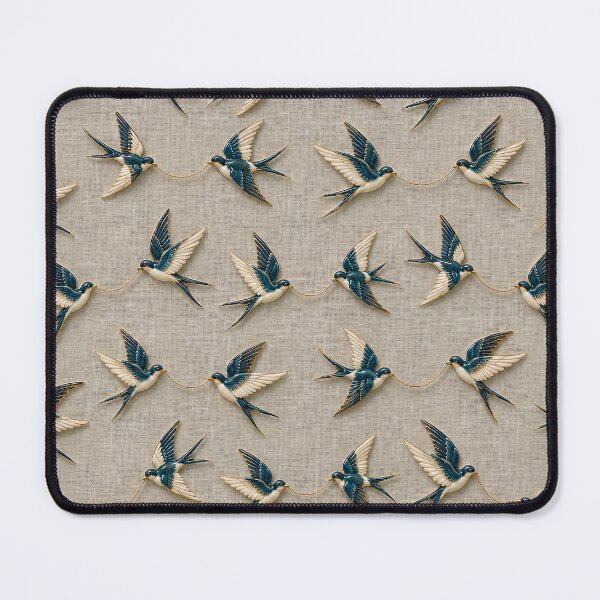 Item preview, Blue Swallows Carrying Golden Threads – Elegant Vintage Bird Pattern designed and sold by Kaleidoscope Print.
