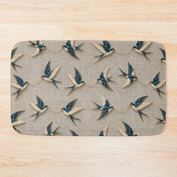 Item preview, Blue Swallows Carrying Golden Threads – Elegant Vintage Bird Pattern designed and sold by Kaleidoscope Print.