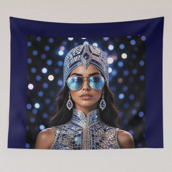 Item preview, Futuristic Middle Eastern Woman in Mosaic Headdress variation 3 designed and sold by Lucia Amaris Art.