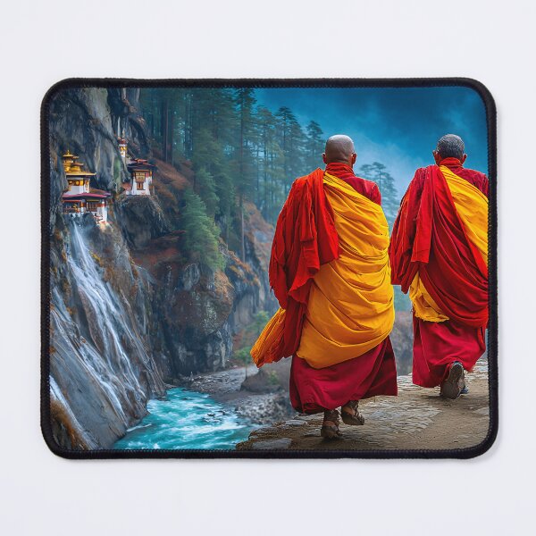 Item preview, Serene Monks Walking Beside a Majestic River designed and sold by Artessie.