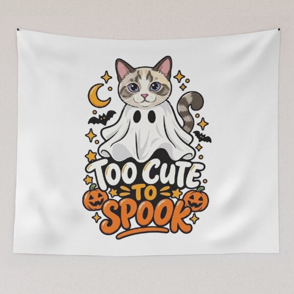 Item preview, Too Cute to Spook Cute Ghost Cat Halloween Costume designed and sold by PetalsPaws.