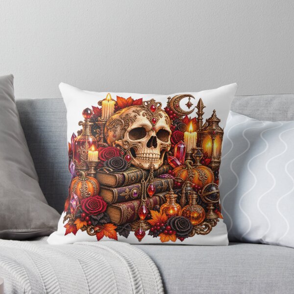 Item preview, Gilded Skull & Spellbooks – Gothic Halloween Emblem designed and sold by Clothes With Smiling Animals Walt Gral.