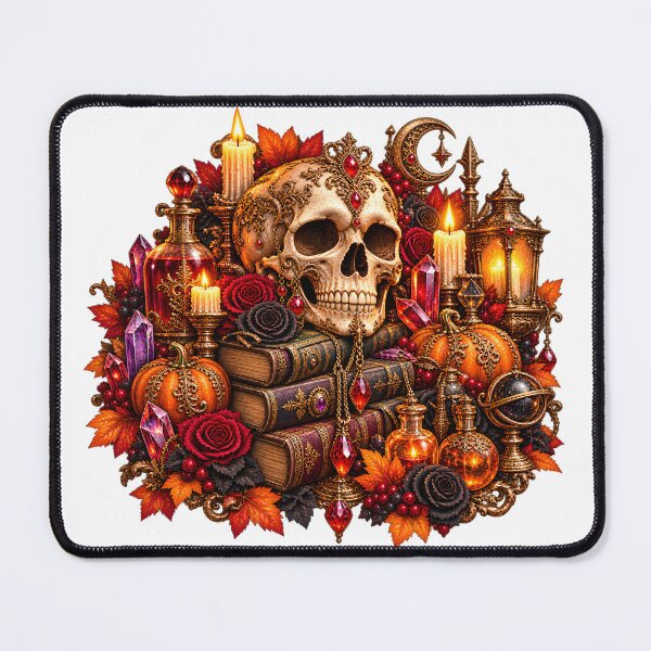 Item preview, Gilded Skull & Spellbooks – Gothic Halloween Emblem designed and sold by Clothes With Smiling Animals Walt Gral.