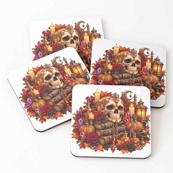 Item preview, Gilded Skull & Spellbooks – Gothic Halloween Emblem designed and sold by Clothes With Smiling Animals Walt Gral.