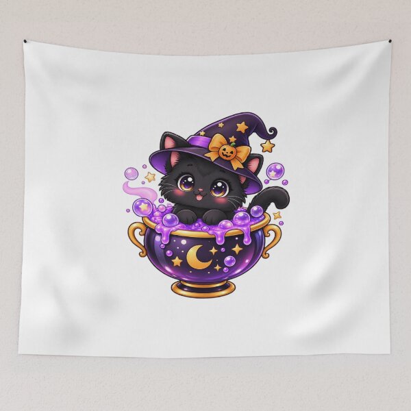 Item preview, Cute Black Cat Magic Cauldron Halloween designed and sold by Pixanova.