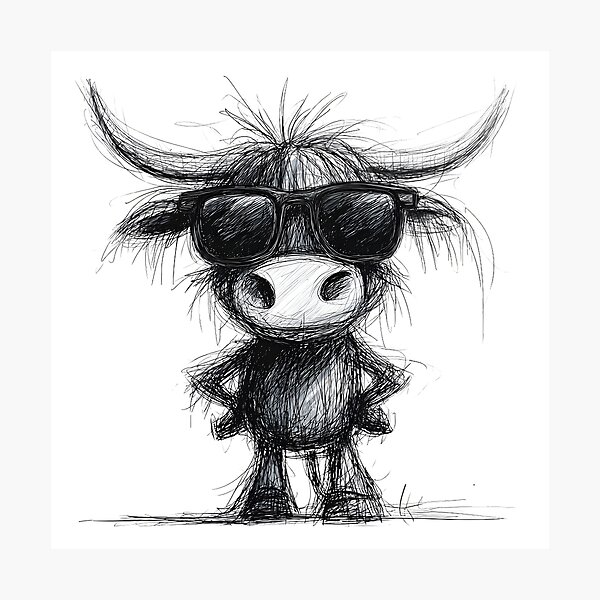 Item preview,  Highland Cow in Sunglasses Doodle designed and sold by BRETT'S ART STUDIO.