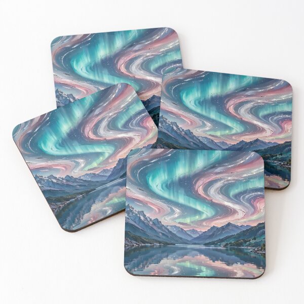 Item preview, Mountain Lake Under Aurora Ribbons — Night Reflection Art designed and sold by LunaAdventurer.