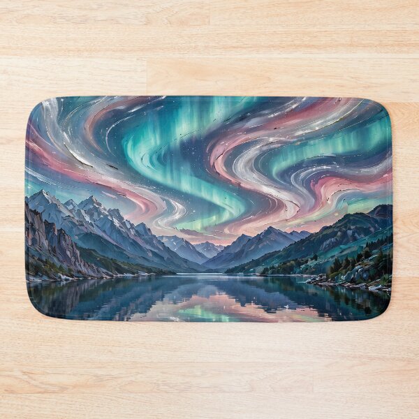 Item preview, Mountain Lake Under Aurora Ribbons — Night Reflection Art designed and sold by LunaAdventurer.