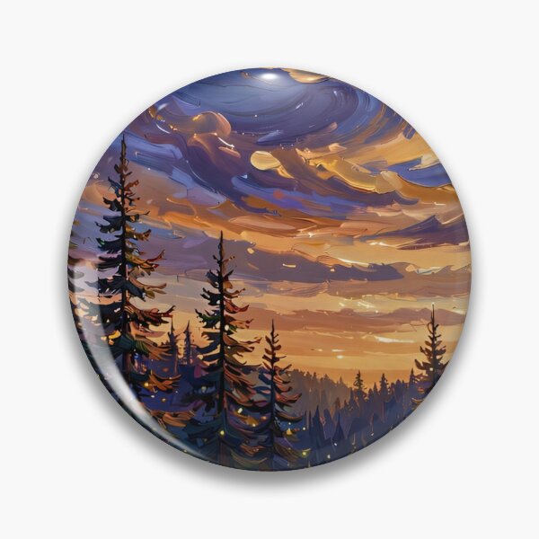 Item preview, Pine Forest at Dusk — Fireflies Under a Swirling Amber Sky designed and sold by LunaAdventurer.