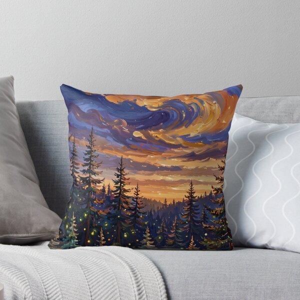 Item preview, Pine Forest at Dusk — Fireflies Under a Swirling Amber Sky designed and sold by LunaAdventurer.
