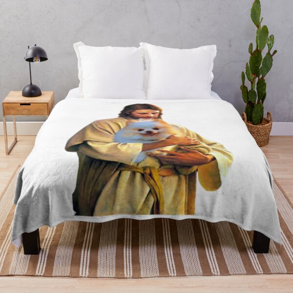 Item preview, Jesus Holding a Cute Pomeranian Dog  designed and sold by Kathleenblairo.