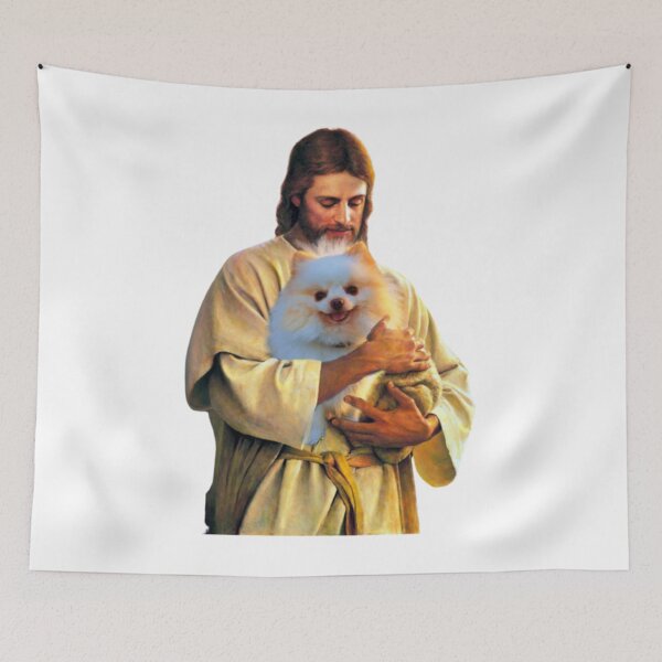Item preview, Jesus Holding a Cute Pomeranian Dog  designed and sold by Kathleenblairo.