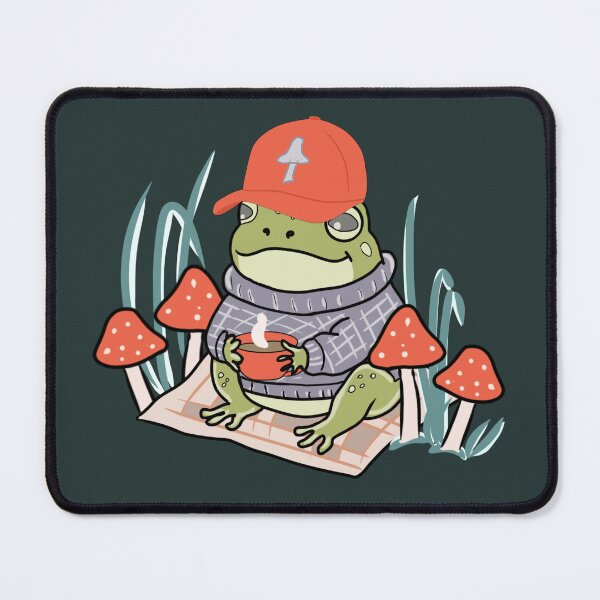 Item preview, Frog with Red Cap Drinking Coffee Cottagecore Aesthetic designed and sold by LeshanArt.