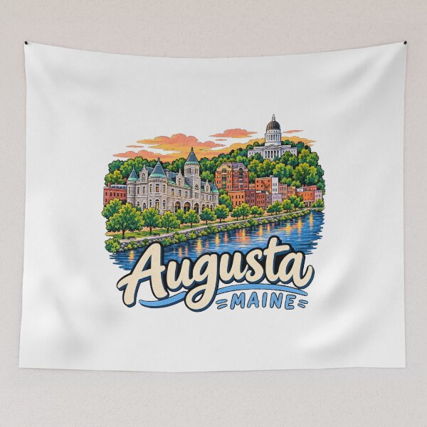 Item preview, Hand Drawn Augusta Maine Travel Souvenir Landmark Gift designed and sold by MichaeIRellov.