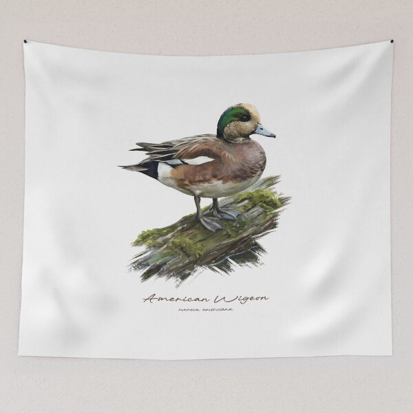 Item preview, American Wigeon on Mossy Log Bird Illustration designed and sold by Takeda-art.
