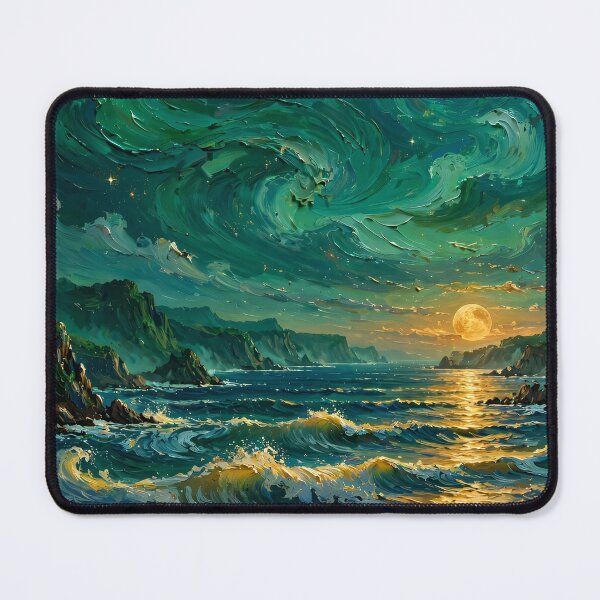 Item preview, Moonlit Ocean Coast — Emerald Waves Under a Golden Moon designed and sold by LunaAdventurer.