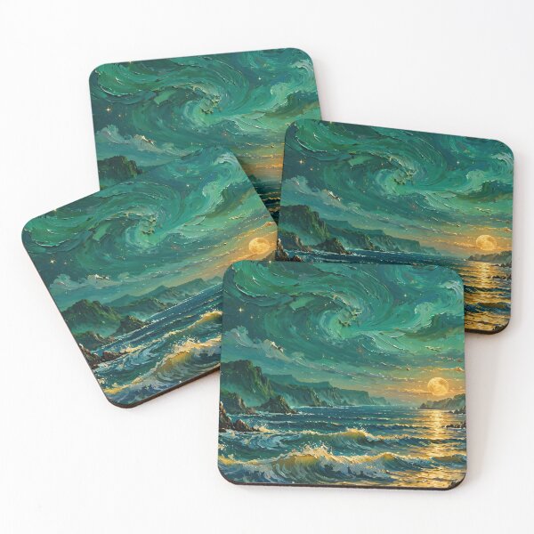 Item preview, Moonlit Ocean Coast — Emerald Waves Under a Golden Moon designed and sold by LunaAdventurer.