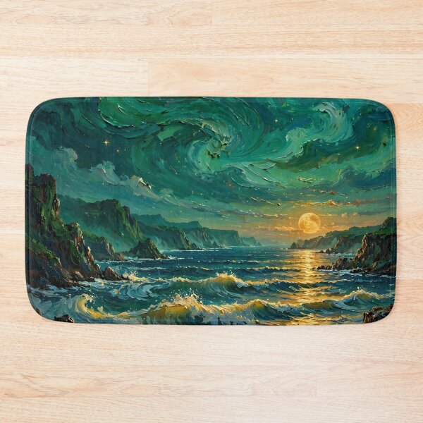 Item preview, Moonlit Ocean Coast — Emerald Waves Under a Golden Moon designed and sold by LunaAdventurer.