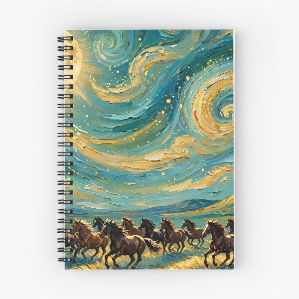 Item preview, Wild Horses Galloping Under a Golden Moon — Swirling Night Sky Art designed and sold by LunaAdventurer.