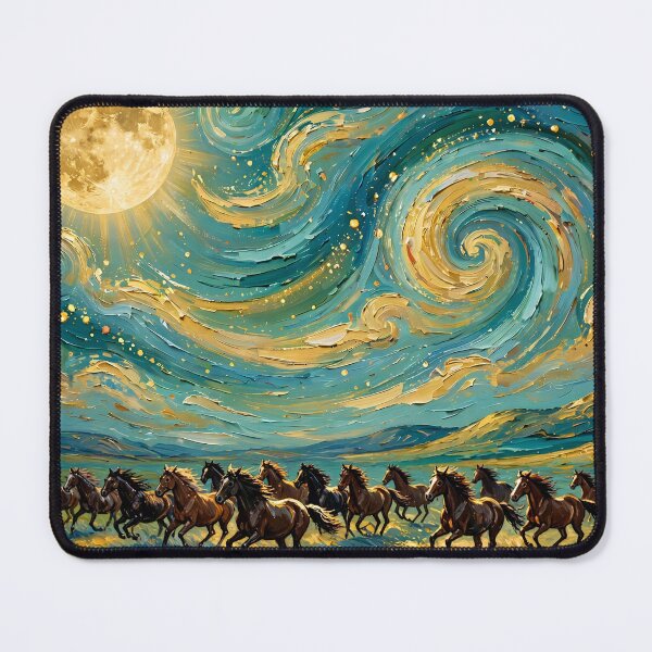 Item preview, Wild Horses Galloping Under a Golden Moon — Swirling Night Sky Art designed and sold by LunaAdventurer.