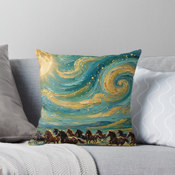Item preview, Wild Horses Galloping Under a Golden Moon — Swirling Night Sky Art designed and sold by LunaAdventurer.