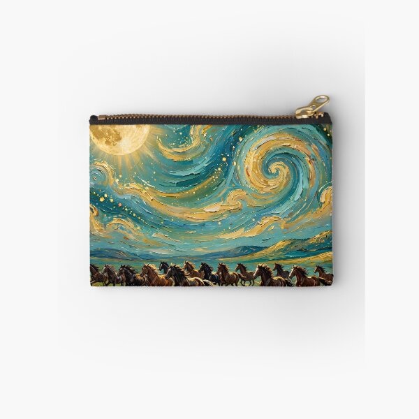 Item preview, Wild Horses Galloping Under a Golden Moon — Swirling Night Sky Art designed and sold by LunaAdventurer.