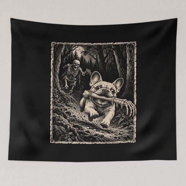 Item preview, French Bulldog Stealing Bone from Skeleton  designed and sold by fairmont-press.