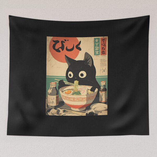 Item preview, Kawaii Kuro Neko Ramen Run Relaxed  designed and sold by ARTDOSEMAKER  ⭐⭐⭐⭐⭐.