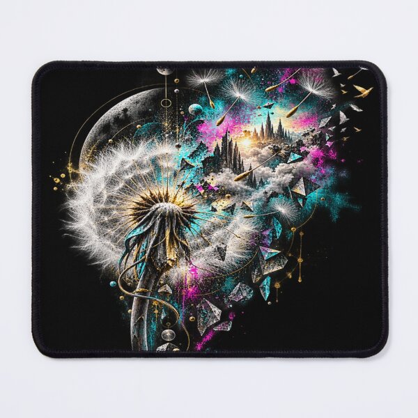 Item preview, Surreal Dandelion Transformation - Neon Cosmic Fantasy Art designed and sold by Personiq Kaleido.