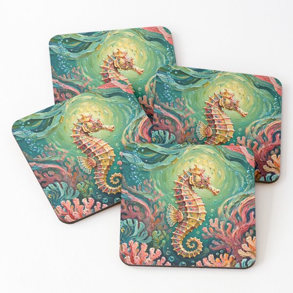 Item preview, Seahorse Among Bright Coral — Swirling Ocean Currents Art designed and sold by LunaAdventurer.