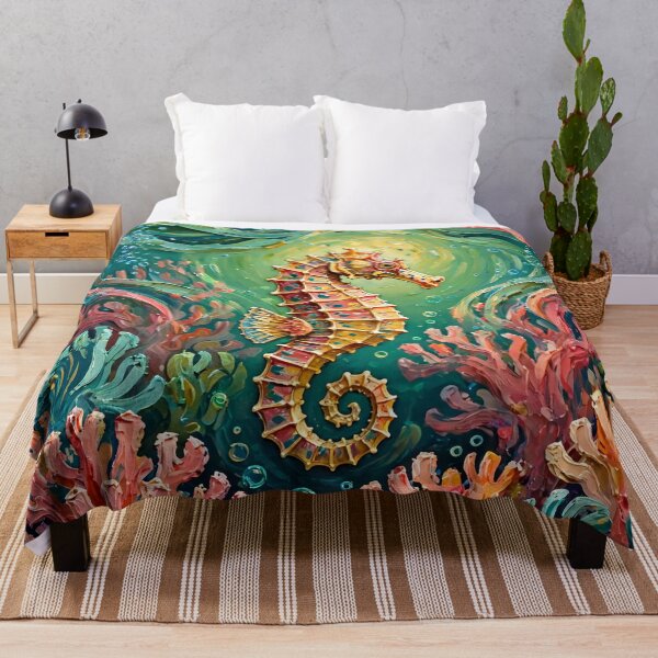 Item preview, Seahorse Among Bright Coral — Swirling Ocean Currents Art designed and sold by LunaAdventurer.