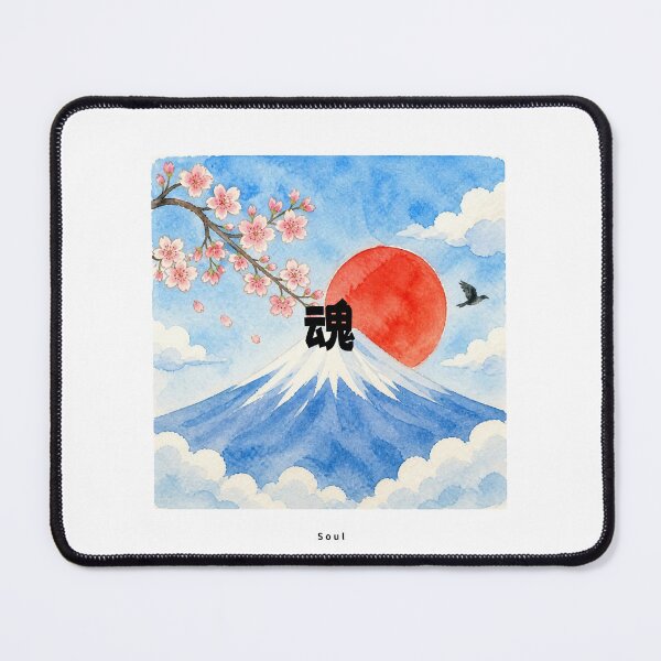 Item preview, Tamashii - Soul | Watercolor Mount Fuji & Red Sun | Japanese Design designed and sold by JapanMemoir.