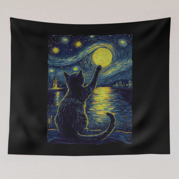 Item preview, Starry Night Cat, Vincent Van Gogh Style, Black Cat designed and sold by MckinleyZA.