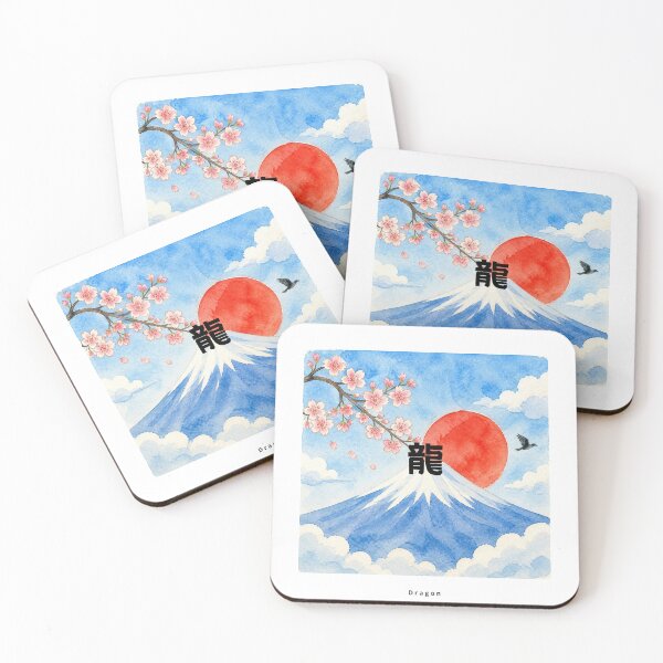 Item preview, Ryuu - Dragon | Watercolor Mount Fuji & Red Sun | Japanese Design designed and sold by JapanMemoir.