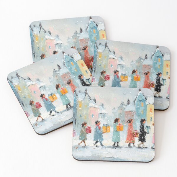 Item preview, Children Carrying Gifts Snowy Town Painting designed and sold by NatureSight.