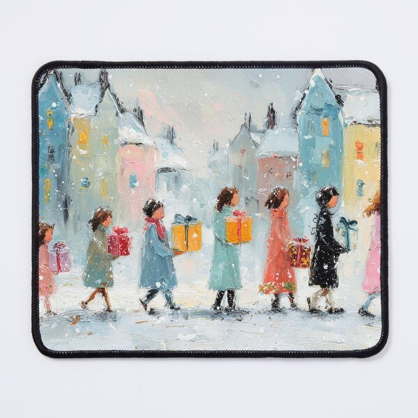 Item preview, Children Carrying Gifts Snowy Town Painting designed and sold by NatureSight.