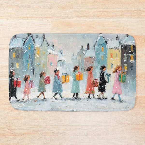 Item preview, Children Carrying Gifts Snowy Town Painting designed and sold by NatureSight.