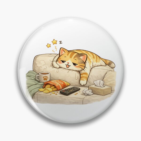 Item preview, Sleepy Tabby Cat Sleeping On Couch designed and sold by UvooArt.