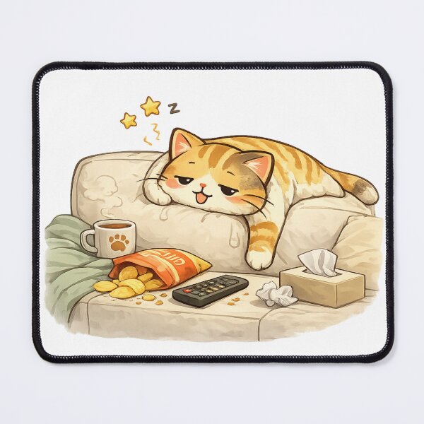 Item preview, Sleepy Tabby Cat Sleeping On Couch designed and sold by UvooArt.