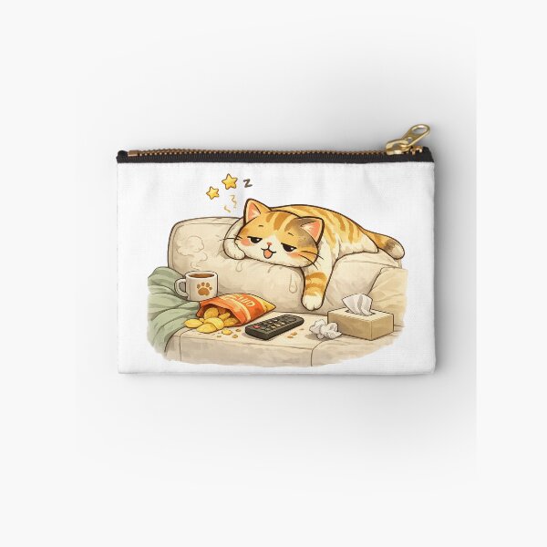 Item preview, Sleepy Tabby Cat Sleeping On Couch designed and sold by UvooArt.