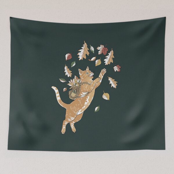 Item preview, Autumn Ginger Cat Cottagecore Whimsical Fall Leaves designed and sold by LeshanArt.