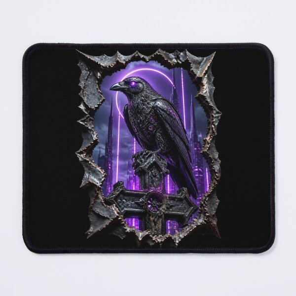 Item preview, Cyberpunk Mechanical Raven Gothic Cross Frame Art designed and sold by LazyDayzCo.