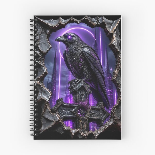 Item preview, Cyberpunk Mechanical Raven Gothic Cross Frame Art designed and sold by LazyDayzCo.