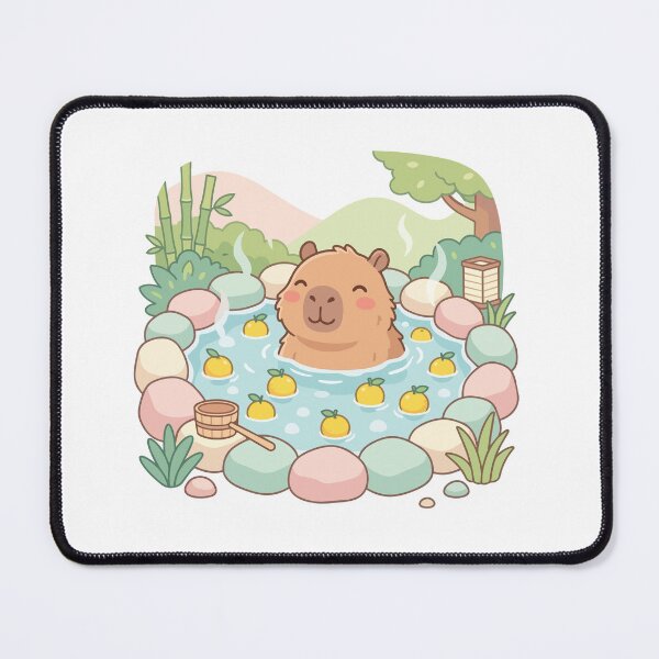 Item preview, Cute Kawaii Capybara Bathing in Hot Springs with Yuzu designed and sold by Arc2020.